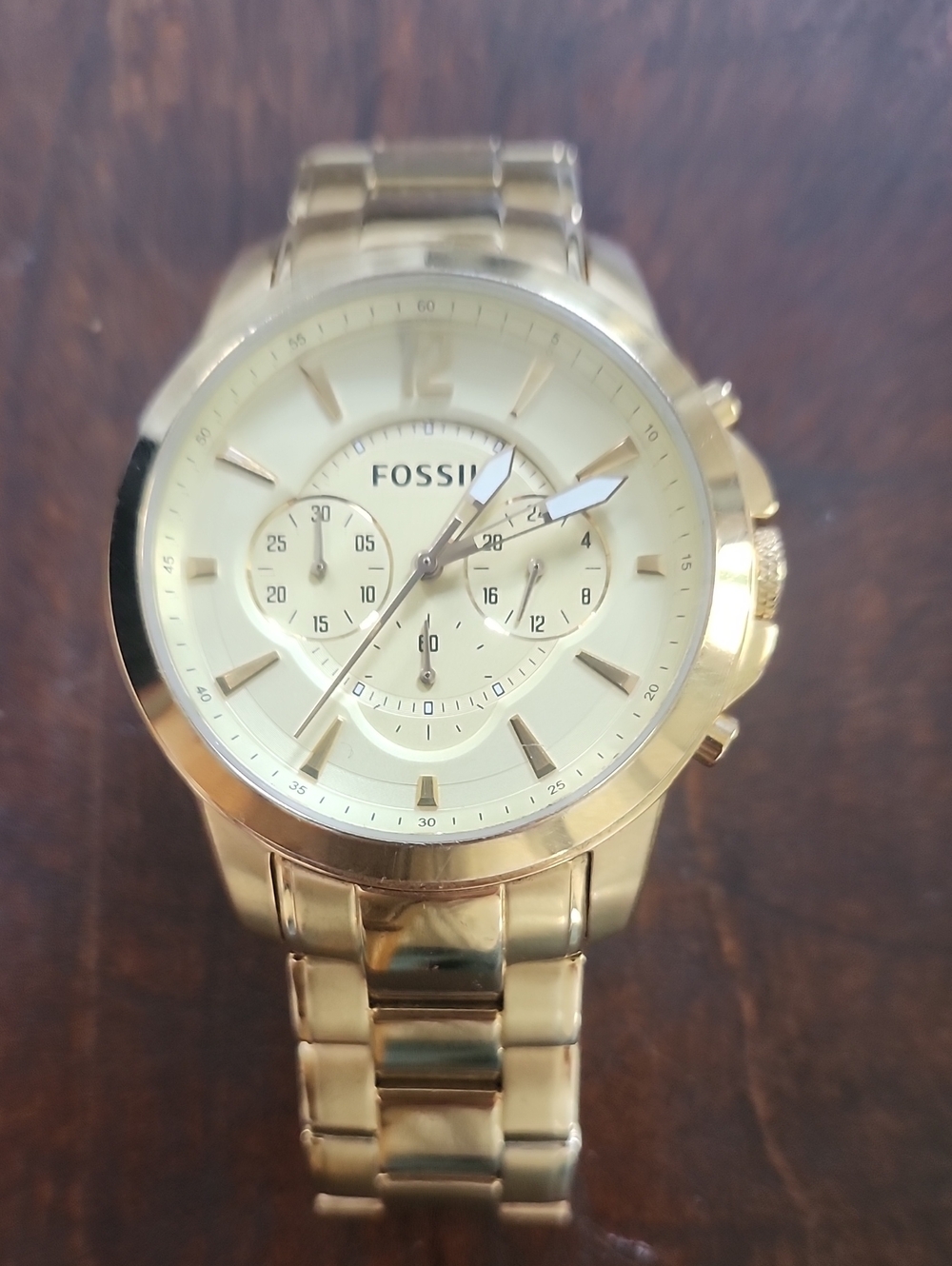 Fossil Gold and Cream Chronograph Bracelet Watch